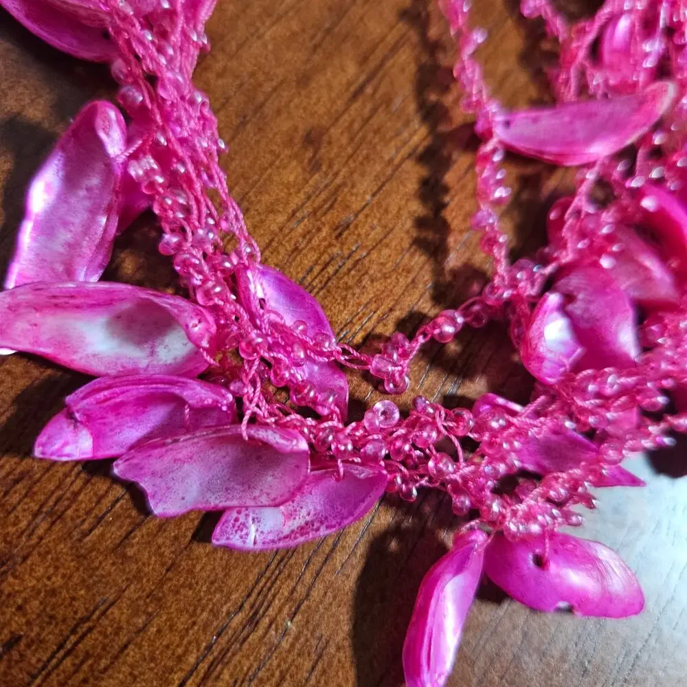 Hot Pink Beaded Feather Fashion Necklace
